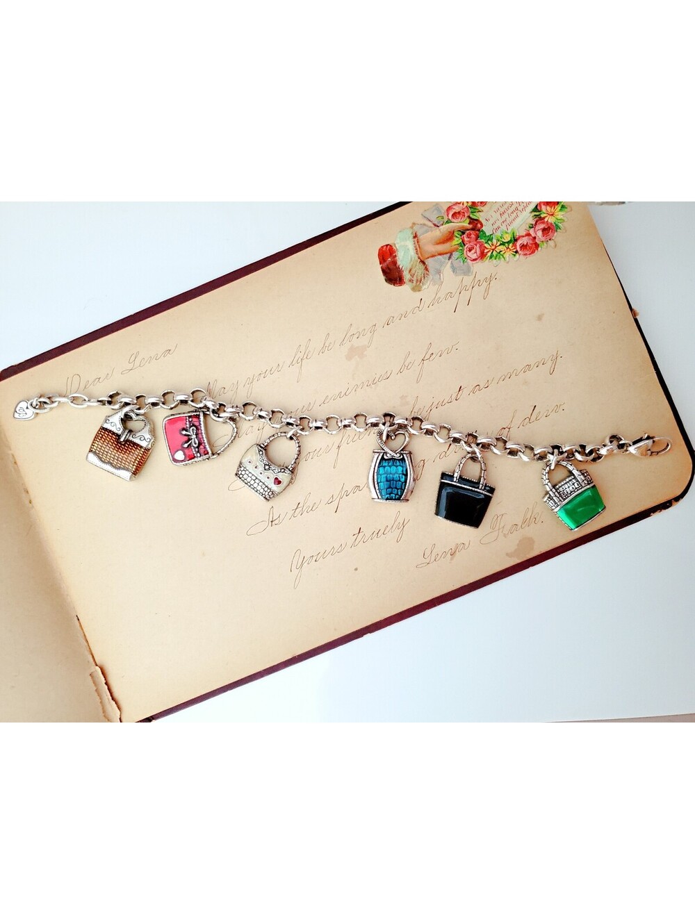 Vintage Brighton Enamel Purse Charm Bracelet